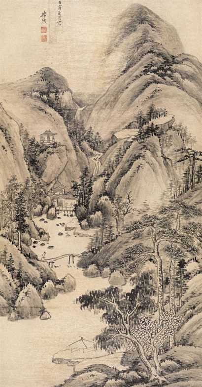 韩矌 壬寅（1722年）作 樷岭清溪 镜心